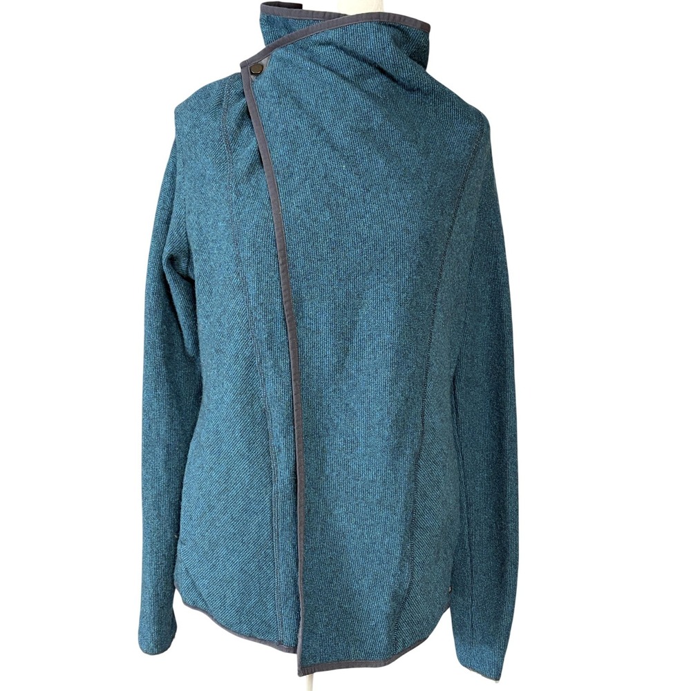 Mountain Hardwear‎ Jacket Womens Medium Blue Wool Herringbone Asymmetrical Snap